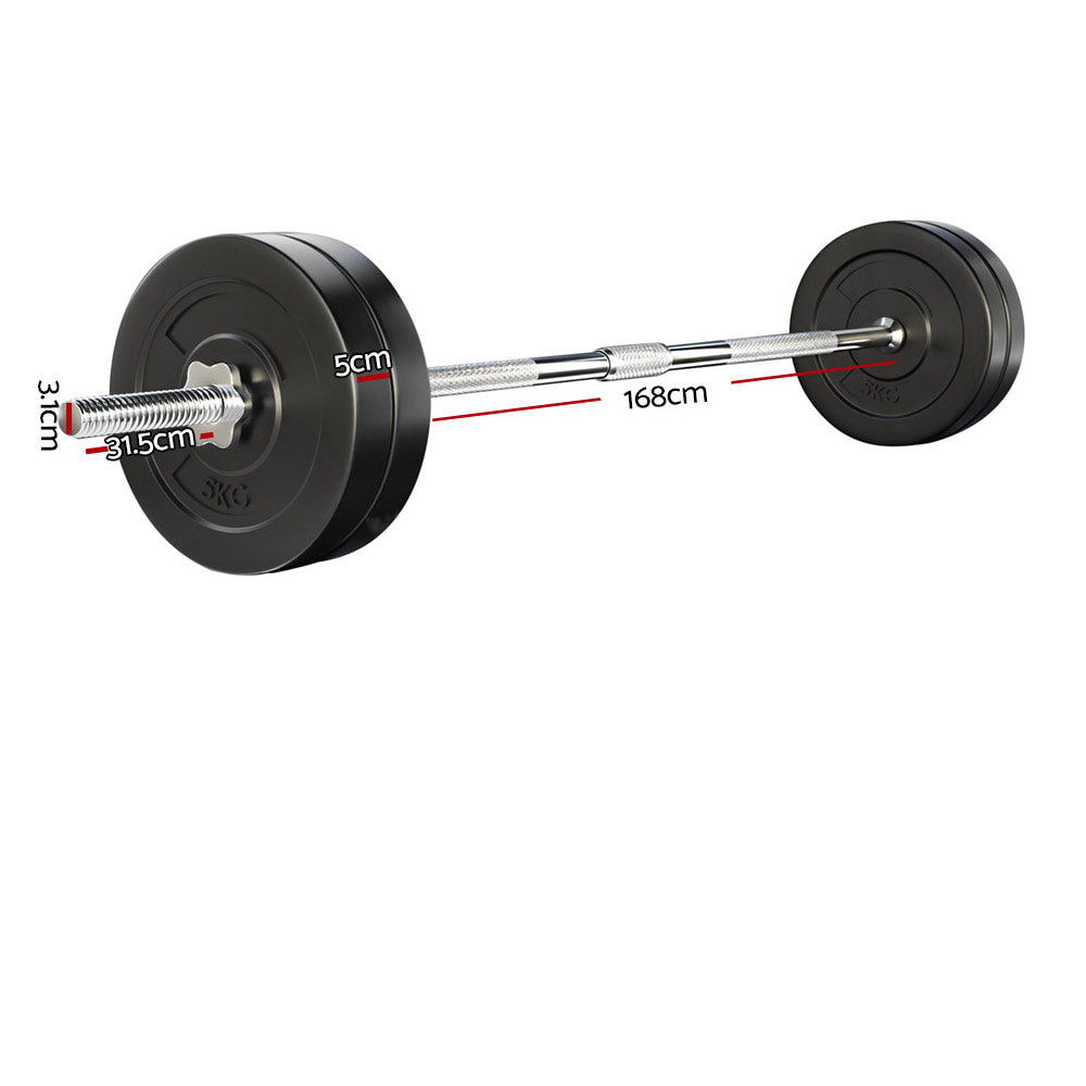 Everfit 28kg Barbell Set Weight Plates Bar Lifting Bench 168cm