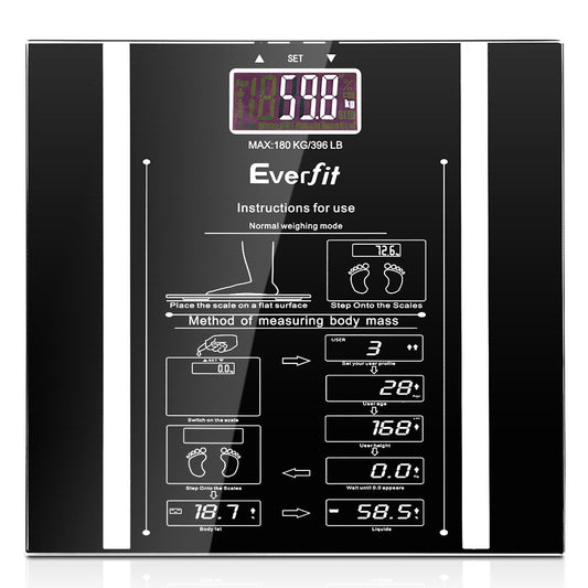 Everfit Body Fat Bathroom Scale Weighing Water Body Fat Gym 180KG