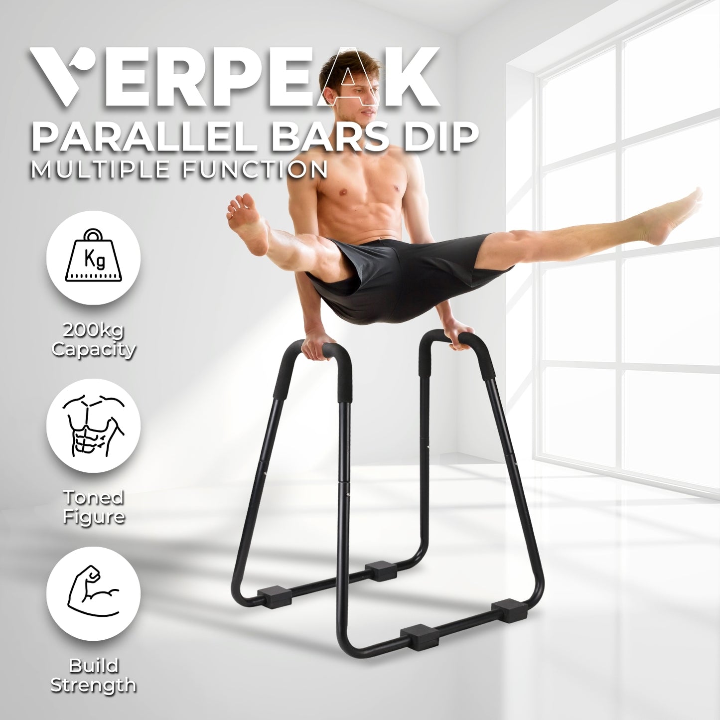 VERPEAK All-in-One Parallel Bars with Dip Station (Black) VP-PB-104-SHQ