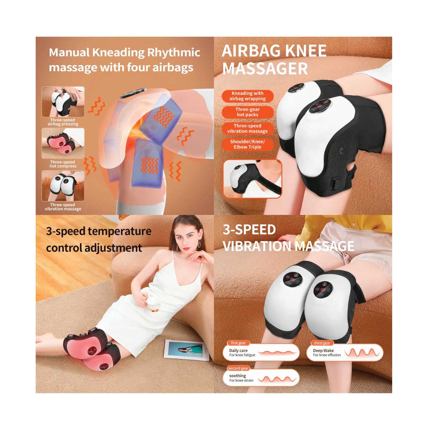 Electric Knee Massager - Rechargeable Air Compression Heat Vibration Machine