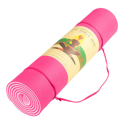 Powertrain Eco-friendly Dual Layer 8mm Yoga Mat | Hot Pink | Non-slip Surface And Carry Strap For Ultimate Comfort And Portability