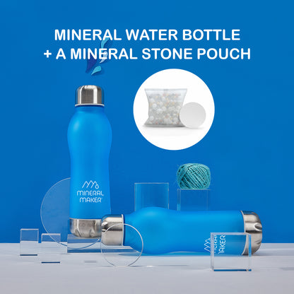 Mineral Maker MORBIDO Alkaline Filter Water Bottle + a Mineral Stone Pouch BLUE