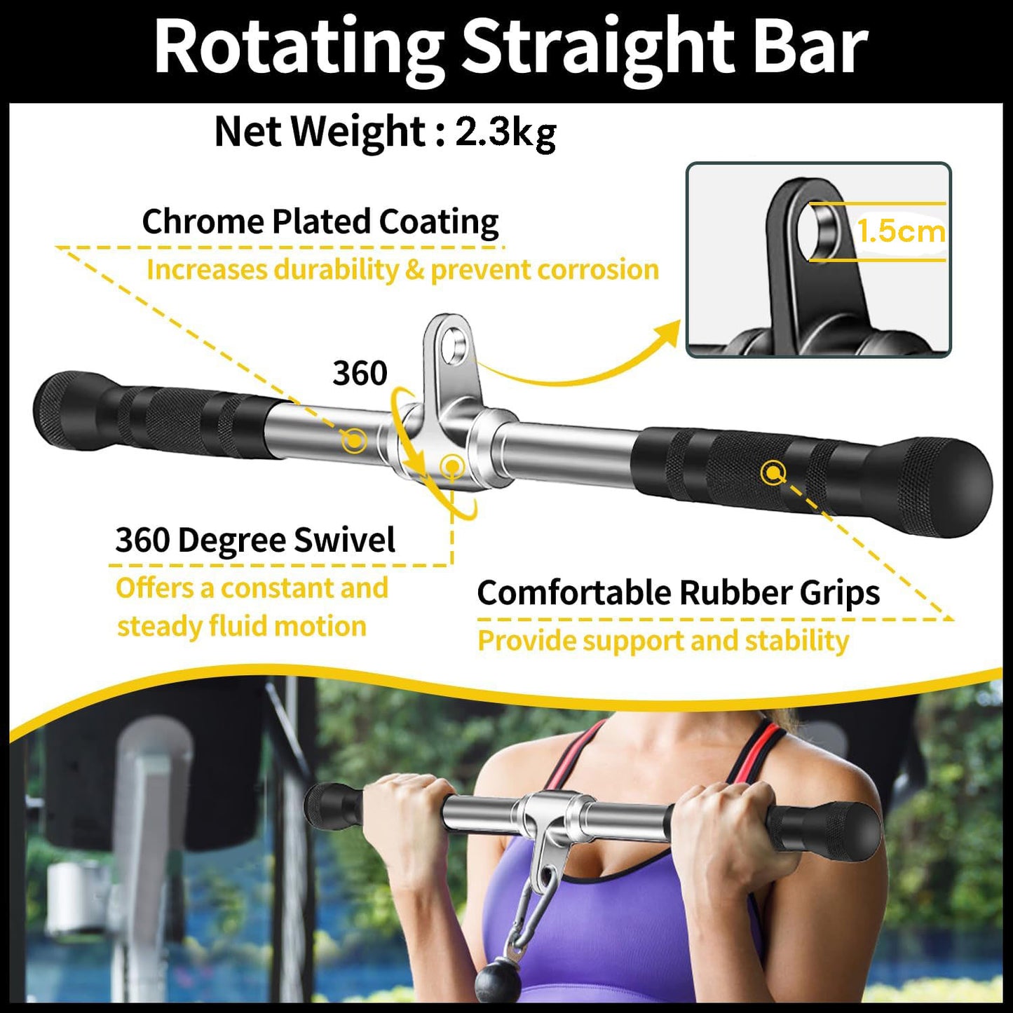 50cm Tricep Press Pulldown Bar Cable Machine LAT Pull down Bar Rotating straight Bar