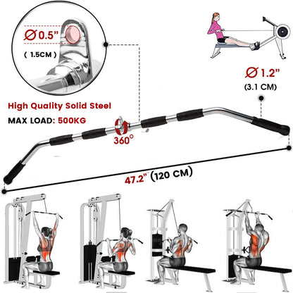 120cm Tricep Press Solid Pulldown Bar Cable Machine Revolving LAT Pull down Bar Rotating Curl Bar