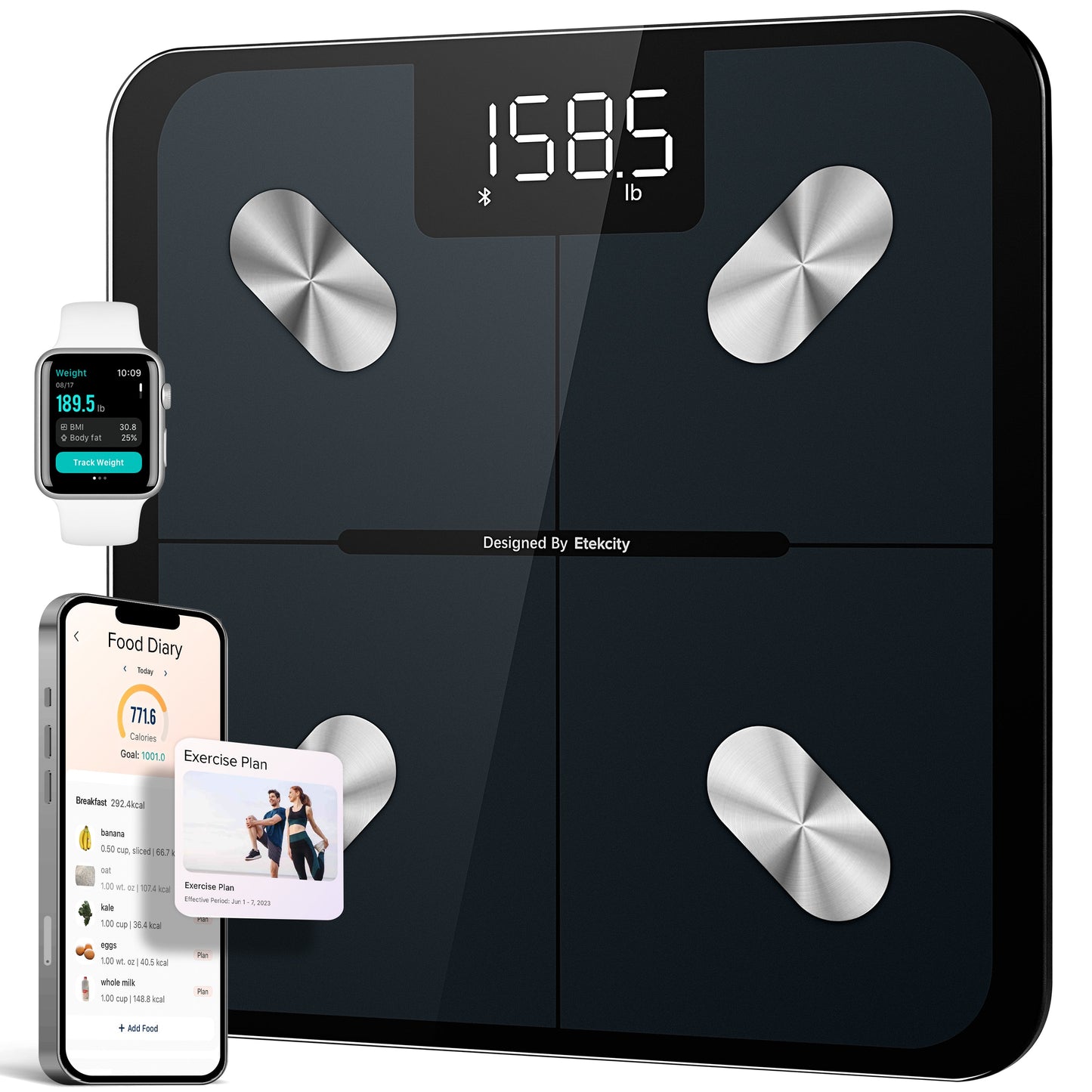 Jade Yoga Harmony Mat - Midnight & Etekcity Scale for Body Weight and Fat Percentage - Black Bundle