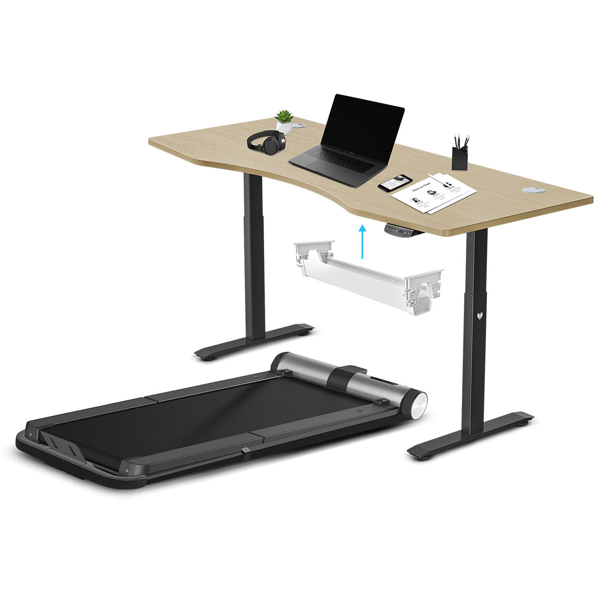 WalkingPad MC21 with Dual Motor Automatic Standing Desk 180cm in Oak and Cable Management