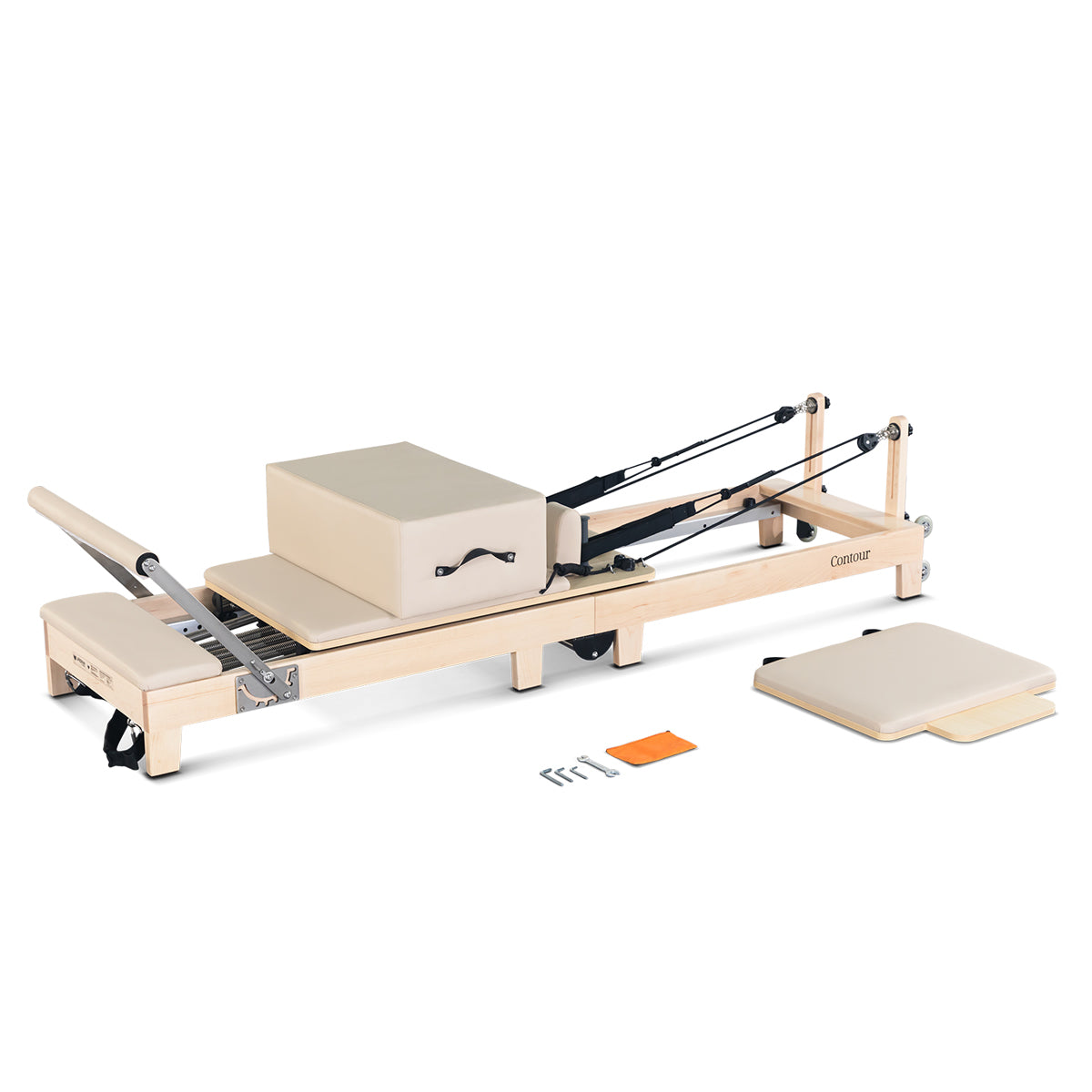 Lifespan Fitness Contour Folding Wooden Pilates Reformer Machine Set (Beige)