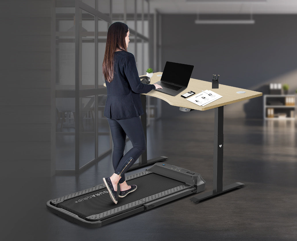 Lifespan Fitness V-FOLD Treadmill with ErgoDesk Automatic Standing Desk 1800mm in Oak/Black