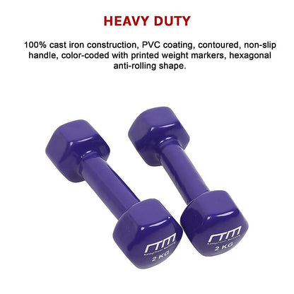 2kg Dumbbells Pair PVC Hand Weights Rubber Coated