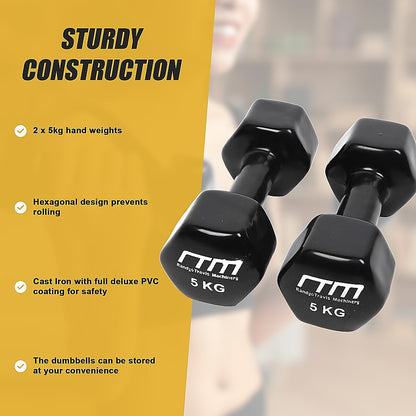 5kg Dumbbells Pair PVC Hand Weights Rubber Coated