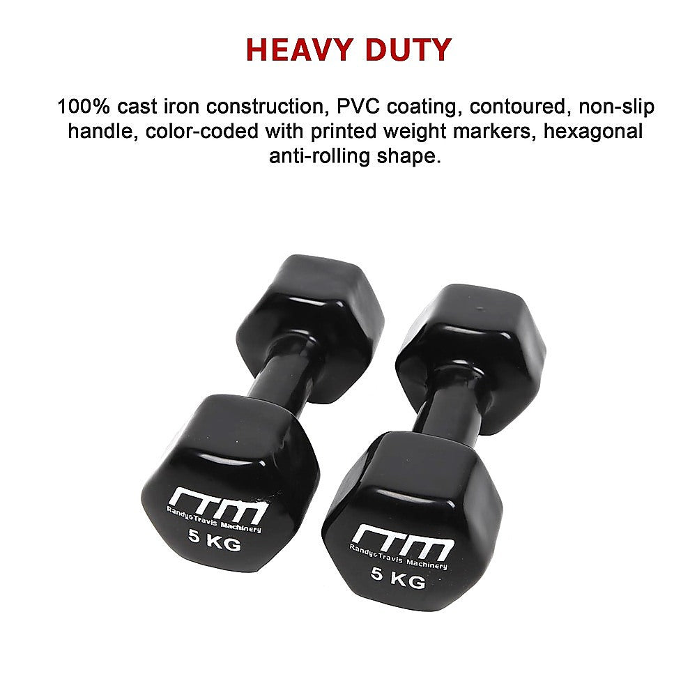 5kg Dumbbells Pair PVC Hand Weights Rubber Coated