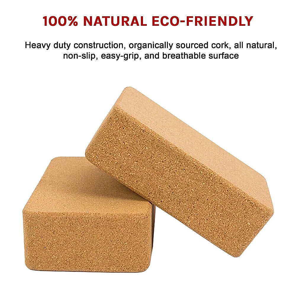 2 x Cork Yoga Block Organic Yoga Prop Accessory Exercise Brick