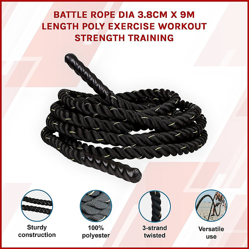 Battle Rope Dia 3.8cm x 9M length Poly Exercise Workout Strength Training