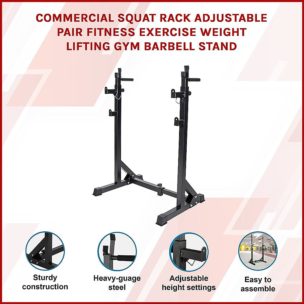 Commercial Squat Rack Adjustable Pair Fitness Exercise Weight Lifting Gym Barbell Stand