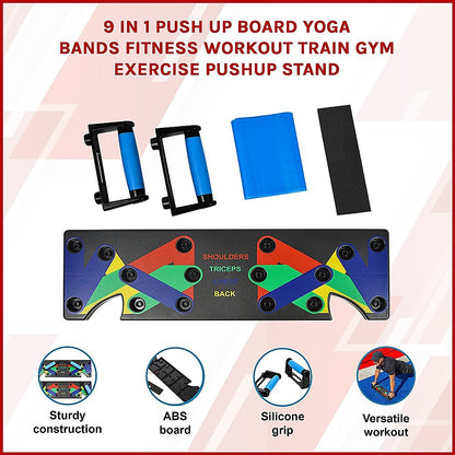 9 in 1 Push Up Board Yoga Bands Fitness Workout Train Gym Exercise Pushup Stand