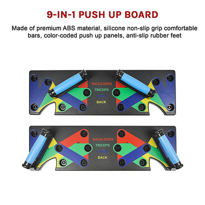 9 in 1 Push Up Board Yoga Bands Fitness Workout Train Gym Exercise Pushup Stand