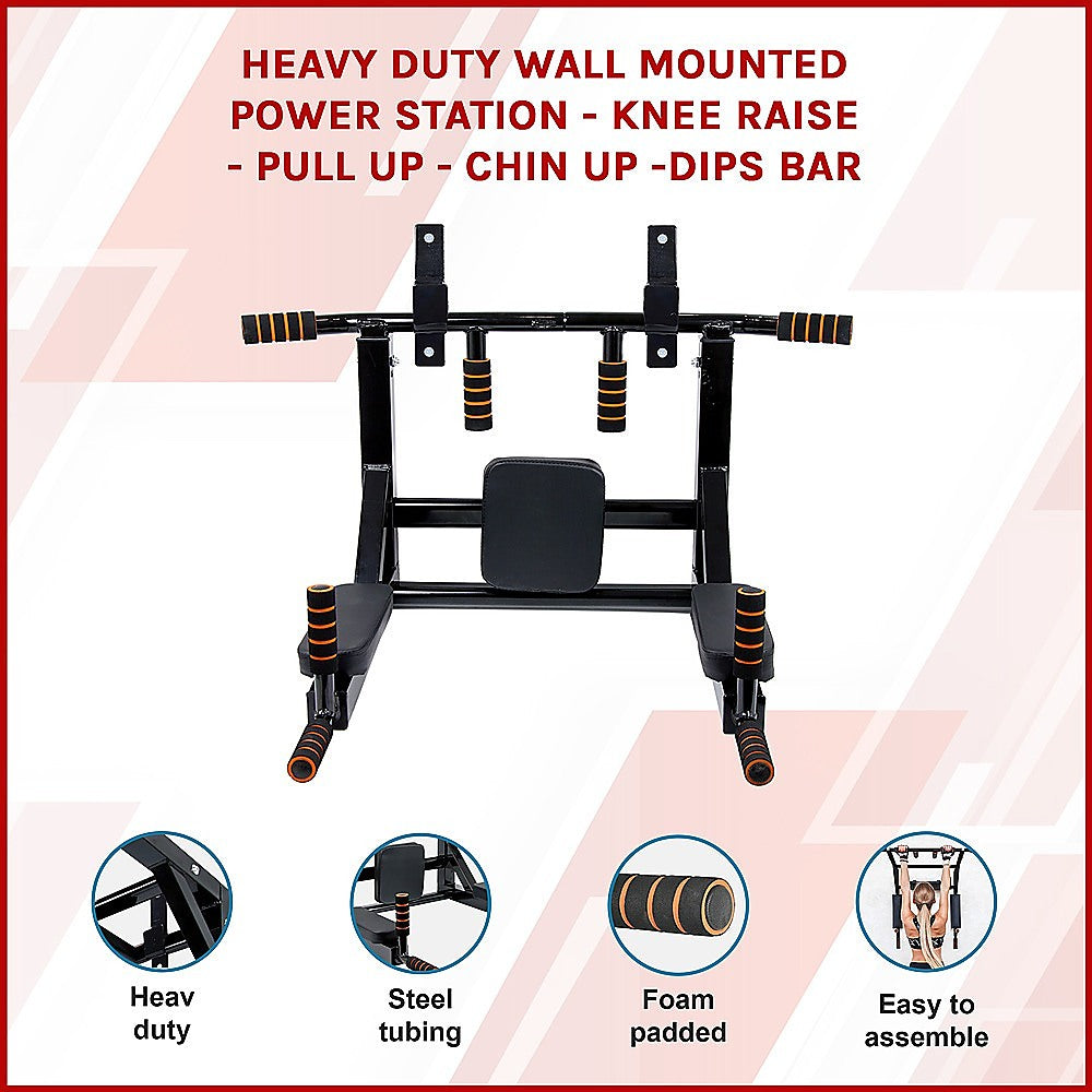 Heavy Duty Wall Mounted Power Station - Knee Raise - Pull Up - Chin Up -Dips Bar